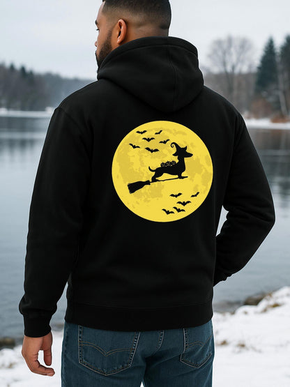 Men's Graphic Hoodie Full Moon With Flying Silhouette Witch Surrounded By Dark Bats