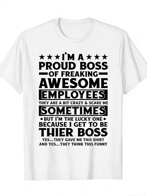 Men's Graphic T-Shirt Proud Boss Statement Surrounded By Stars With Bold Text White Shirt
