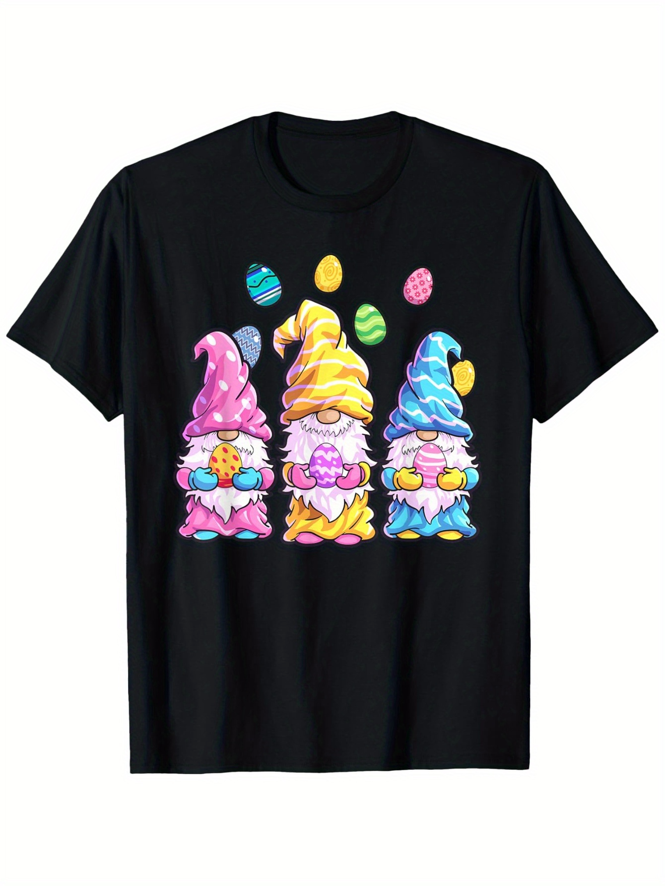 Men's Graphic T-Shirt Colorful Easter Eggs With Hats On Cute Gnome Trio