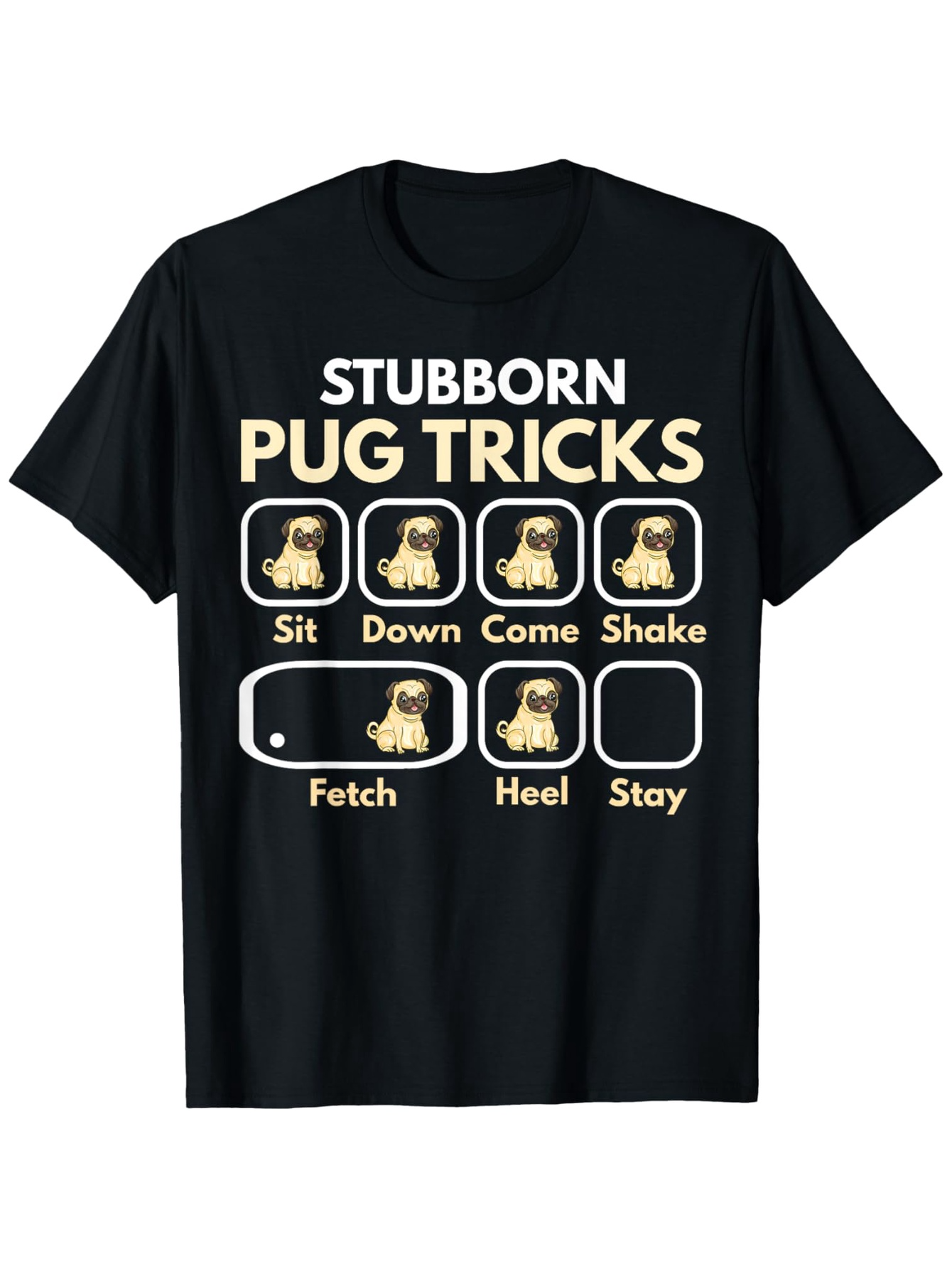 Men's Graphic T-Shirt Stubborn Pug Tricks Playful Icons In Light Cream With Cute Sitting Pug Dog