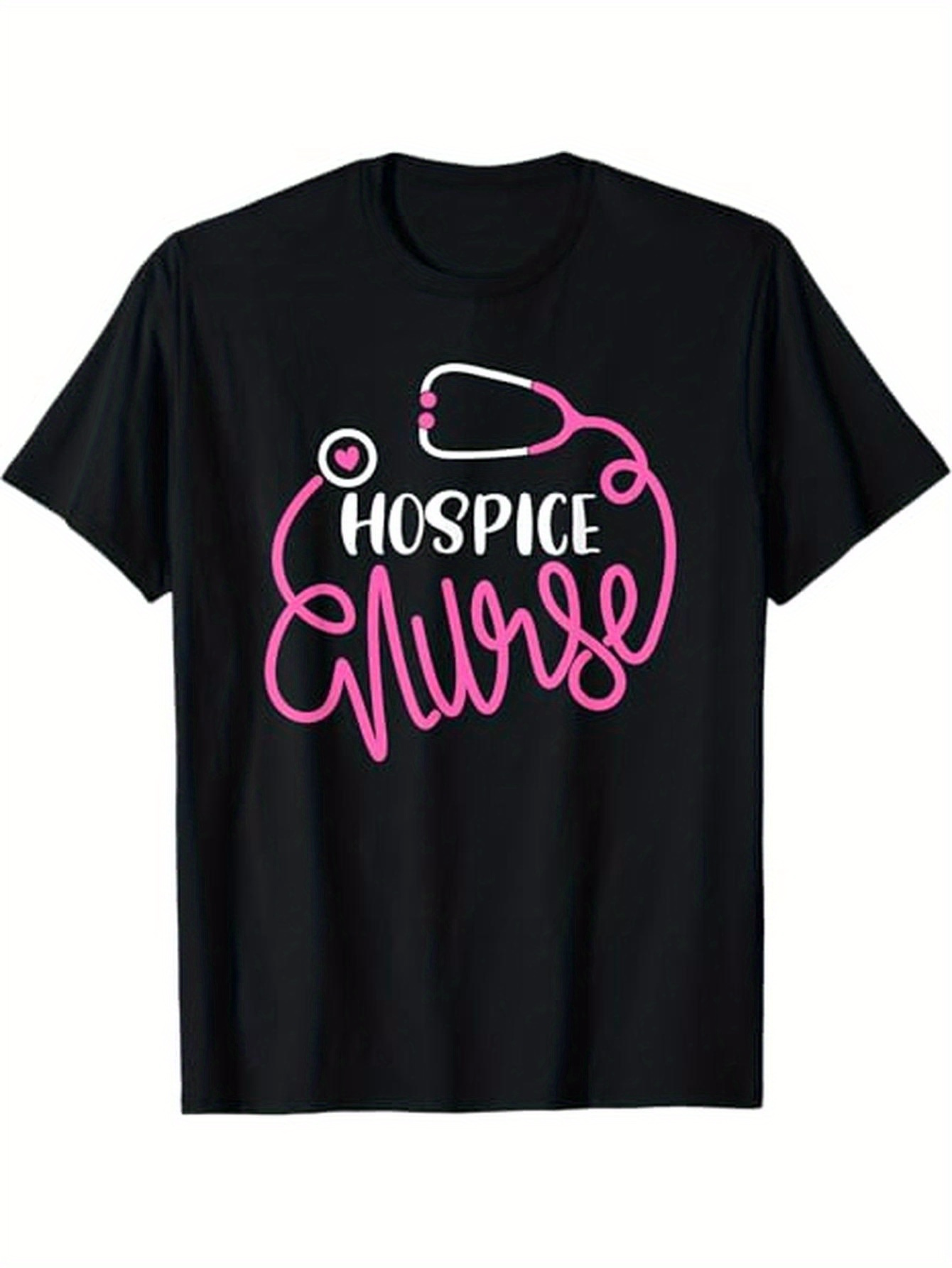 Men's Graphic T-Shirt Hospice Nurse With Pink Stethoscope Graphic And Flowing Cursive Lettering