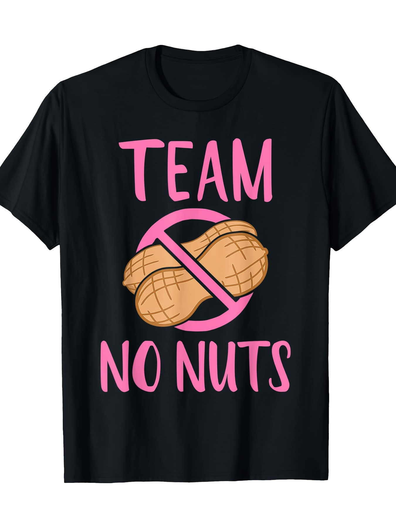 Men's Graphic T-Shirt Team No Nuts With Cartoon Peanut Silhouette And Pink Sign