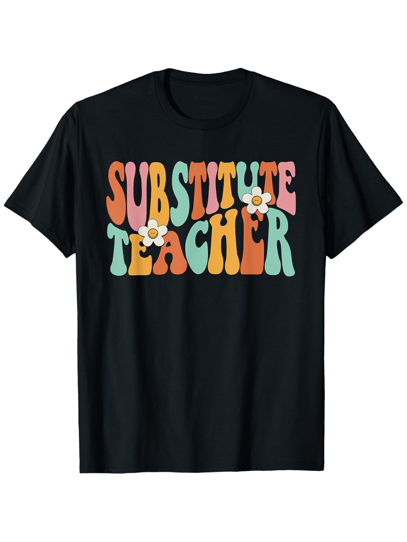 Men's Graphic T-Shirt Groovy Pastel Letters With Playful Daisy Details Teacher