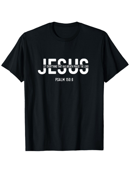 Men's Graphic T-Shirt Bold White Letters Across Chest With Bible Verse Jesus