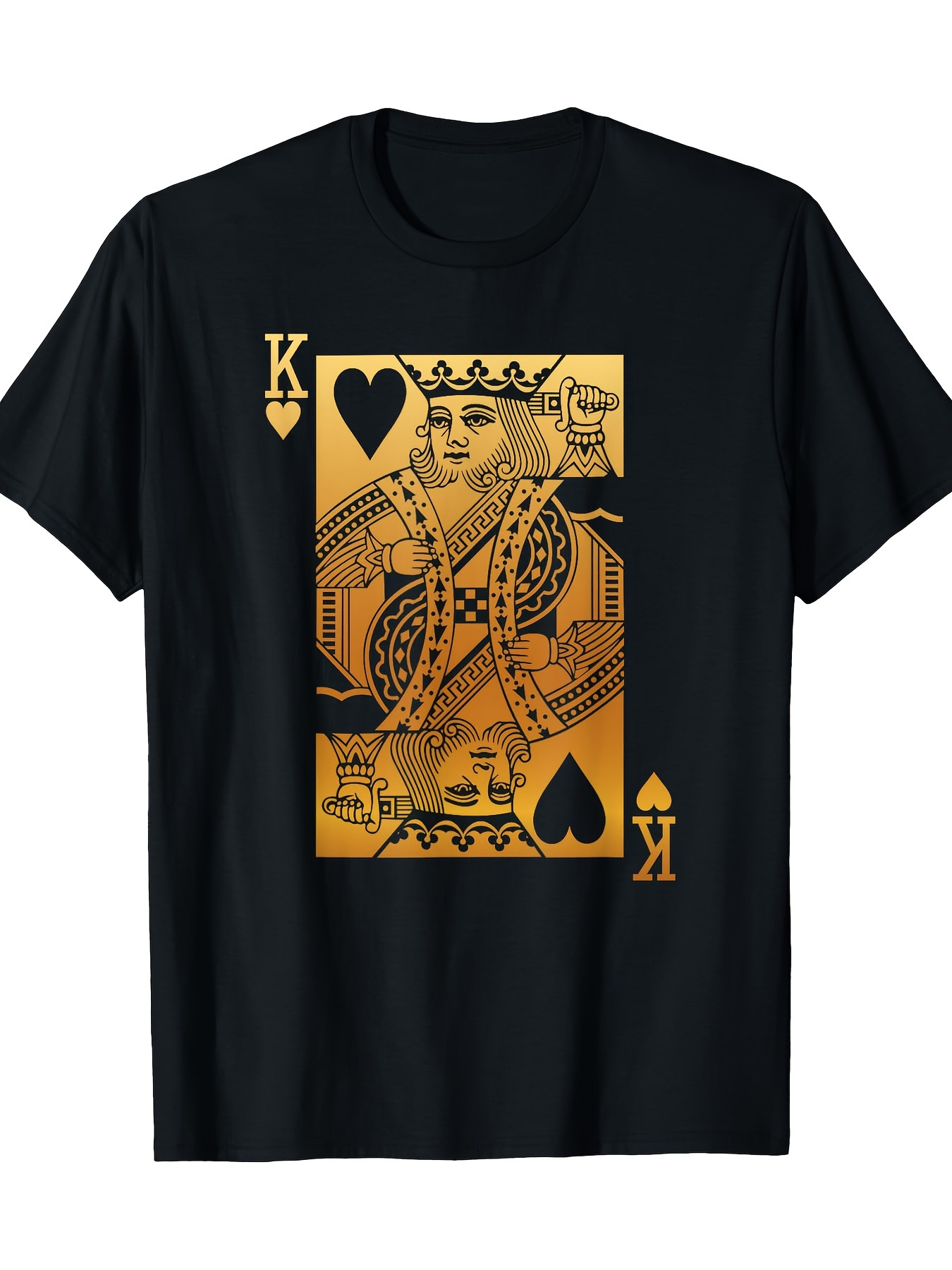Men's Graphic T-Shirt Golden Playing Card Design With Ornate Details Featuring King Chess Figure