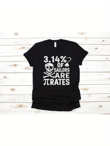 Men's Graphic T-Shirt Pi Percentage Joke With Skull Crossbones Nautical Pirates Theme