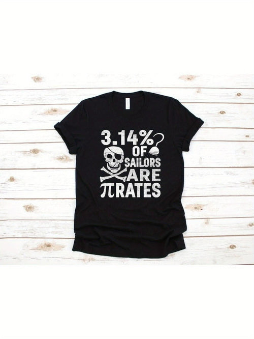 Men's Graphic T-Shirt Pi Percentage Joke With Skull Crossbones Nautical Pirates Theme
