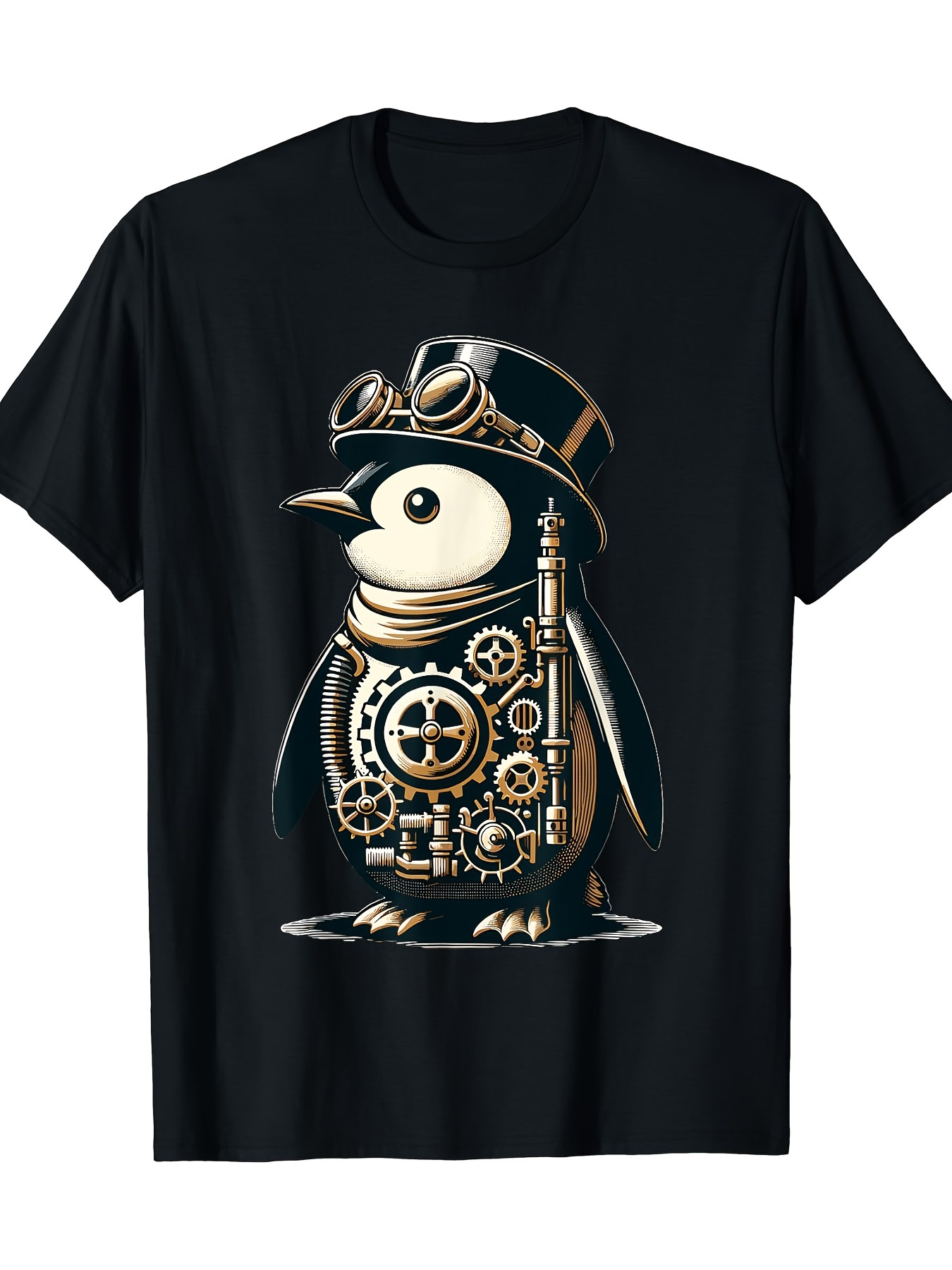 Men's Graphic T-Shirt Steampunk Gears And Metallic Clockwork With Penguin