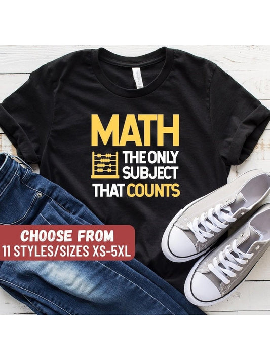 Women's Graphic T-Shirt Math The Only Subject That Counts With Yellow Number Grid Math Shirt