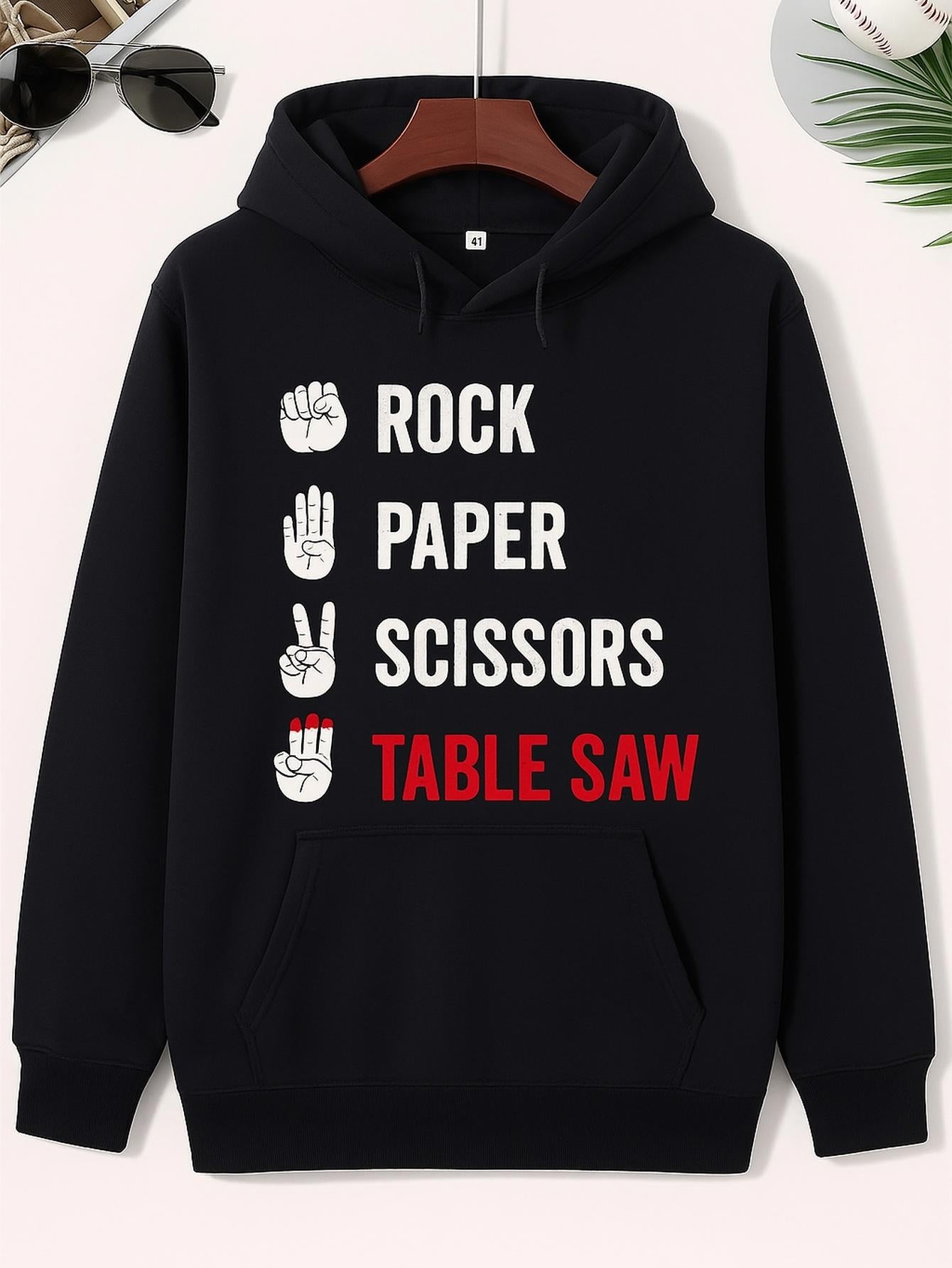 Men's Graphic Hoodie Rock Paper Scissors Showing Playful Hand Signs Hoodie
