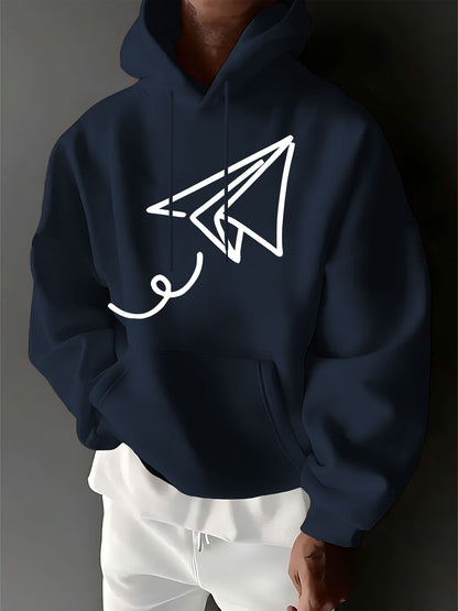 Men's Graphic Hoodie Minimalist Line Drawing With Dynamic Curves Featuring Paper Airplane
