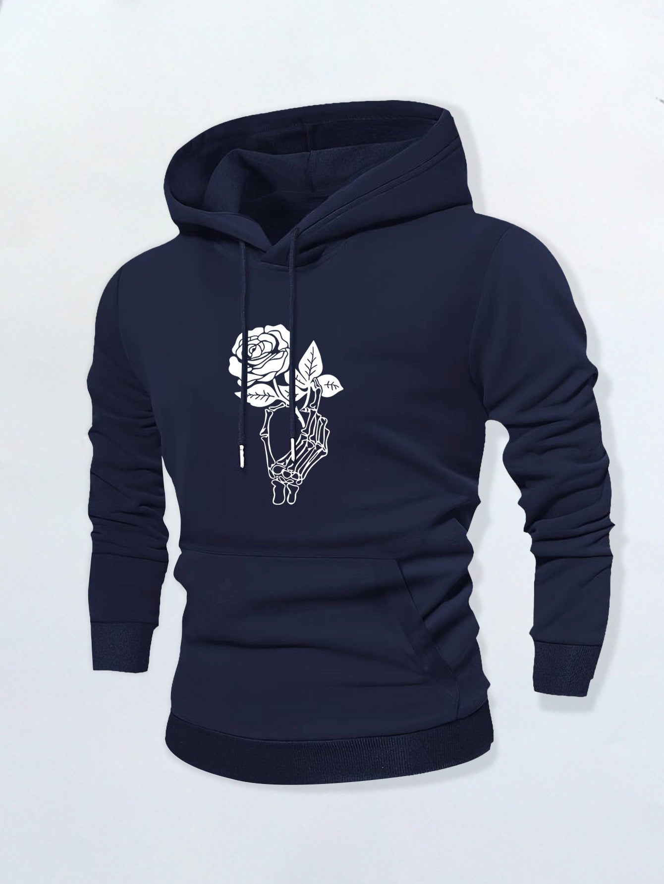 Men's Graphic Hoodie Delicate Hand Holding Blooming Rose Flower With Intricate Line Work