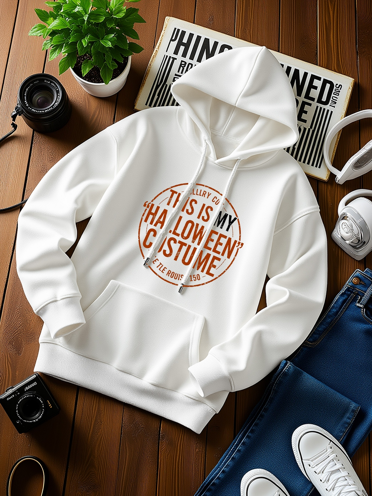 Men's Graphic Hoodie This Is My Simple Lettered Orange Circle Halloween Costume Hoodie