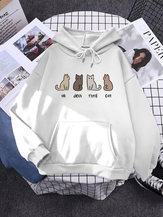 Women's Graphic Hoodie Four Different Cartoon Cats Sitting In A Row Cat