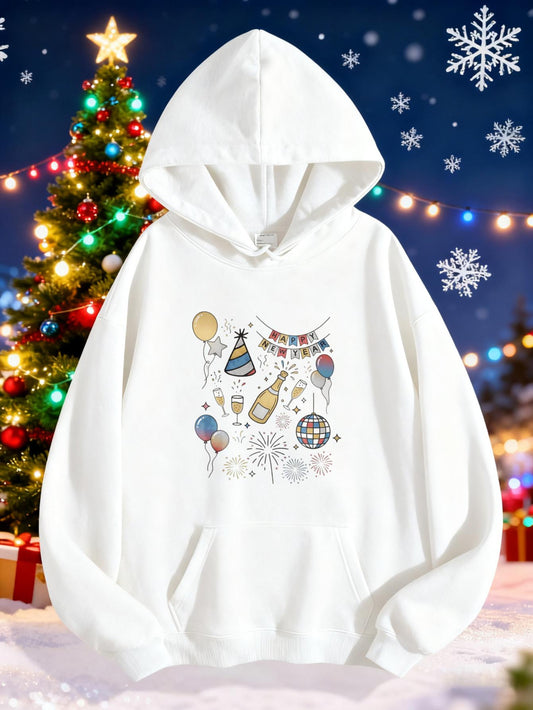 Women's Graphic Hoodie Colorful Christmas Lights With Ornaments Snowflakes And Holiday Garland