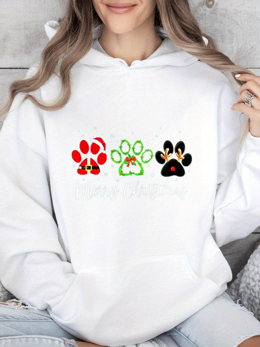 Women's Graphic Hoodie Festive Colorful Patterned Paw Prints Featuring Holiday Accents Paw Print