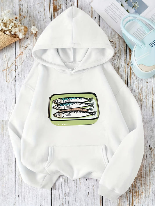 Women's Graphic Hoodie Fresh Coastal Art With Realistic Fish Illustration Centered On Hoodie