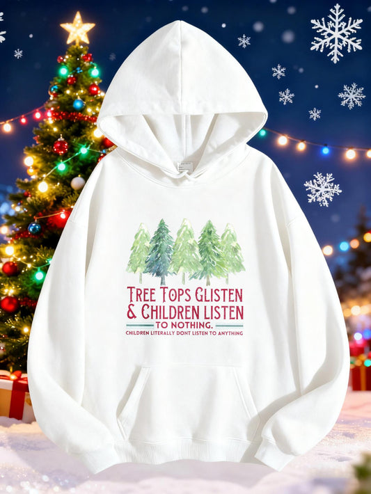 Women's Graphic Hoodie Tree Tops Glisten Snowy Forest With Winter Pine Trees Sparkling Background Hoodie