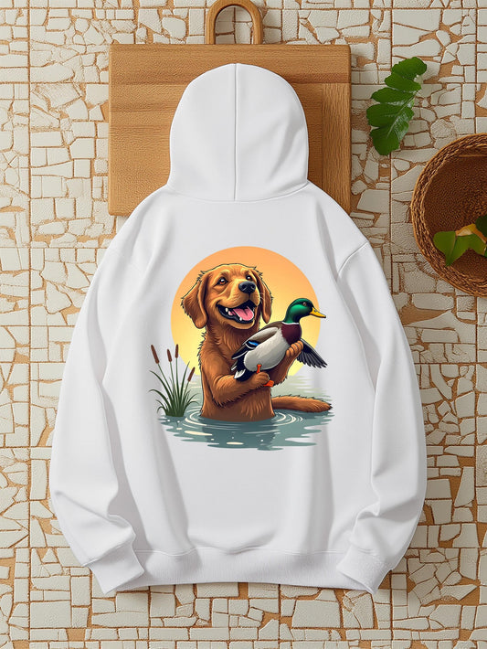 Women's Graphic Hoodie Calm Golden Retriever In Sunlit Pond Holding Duck