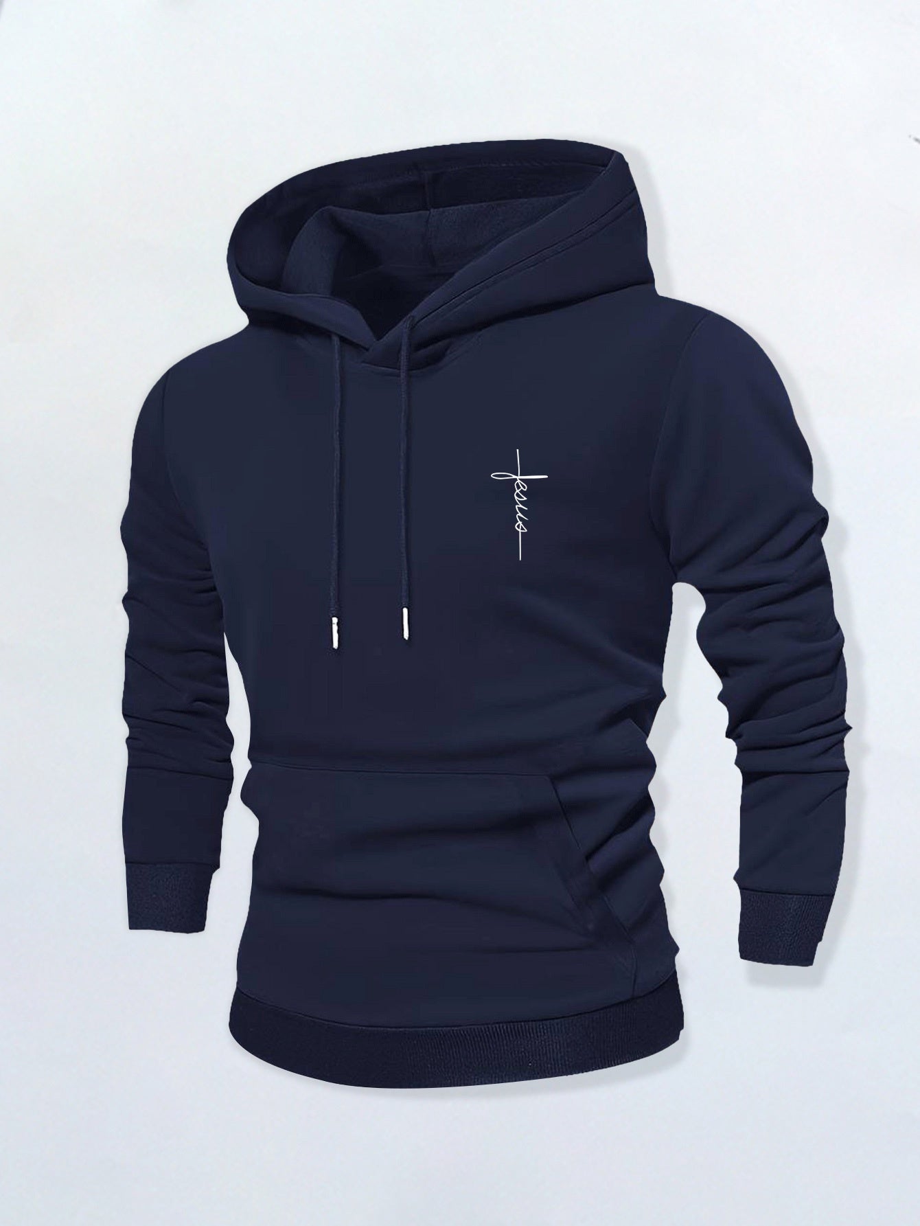 Men's Graphic Hoodie Minimalist Elegance With Fine White Lines Cross Symbol