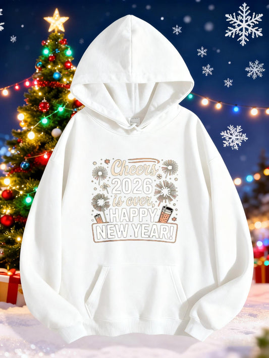 Women's Graphic Hoodie 2023 Happy New Year With Fireworks Confetti And Celebratory Festive Balloons Hoodie