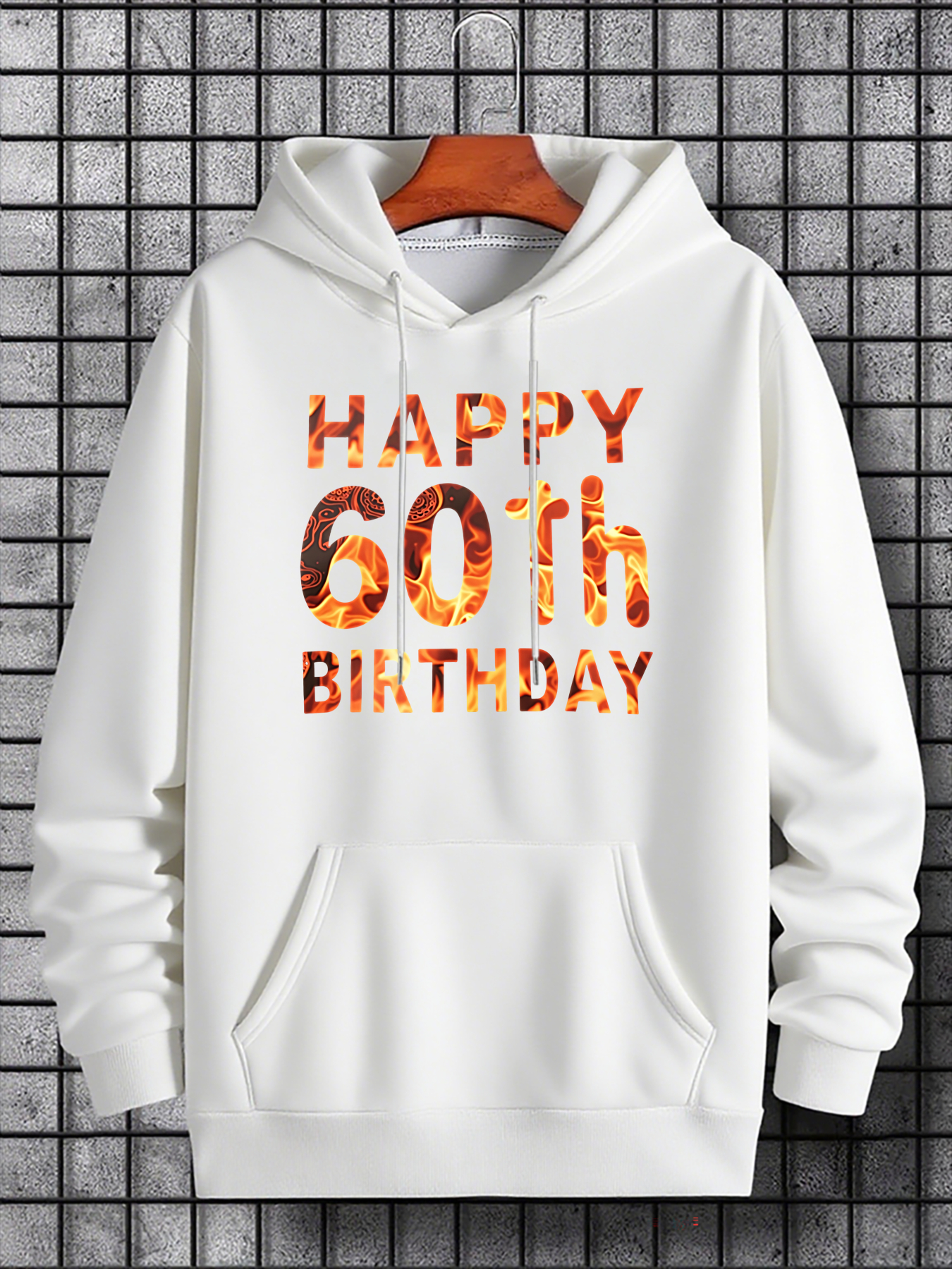 Men's Graphic Hoodie Happy 60th Birthday Flaming Festive Lettering Hoodie