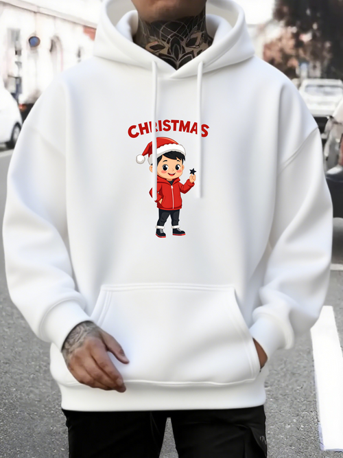 Men's Graphic Hoodie Christmas With Cute Happy Cartoon Holiday Elf Character
