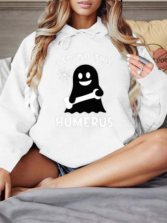 Women's Graphic Hoodie I Found This Humerus Playful Ghost Holding A Bone Graphic Sweatshirt