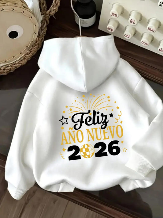Women's Graphic Hoodie Gold Confetti And Sparkling Lettering Celebrating New Year Hoodie