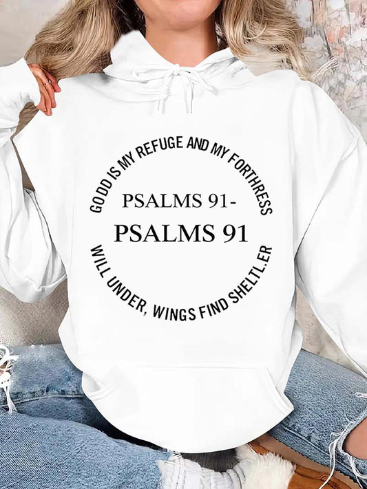 Women's Graphic Hoodie God Is My Refuge And My Fortress Psalms 91 Will Under Wings Find Shelter