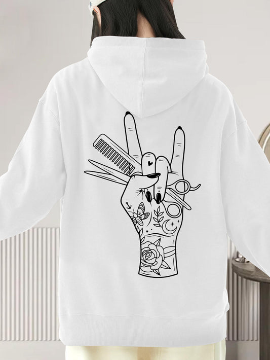 Women's Graphic Hoodie Tattooed Hand With Tools Surrounded By Creative Artistic Elements Hand