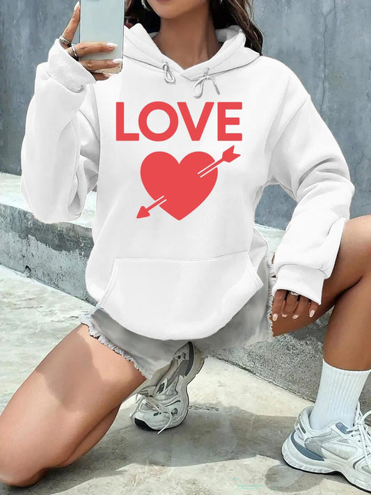 Women's Graphic Hoodie Love Bold Red Heart With Piercing Arrow Motif Hoodie