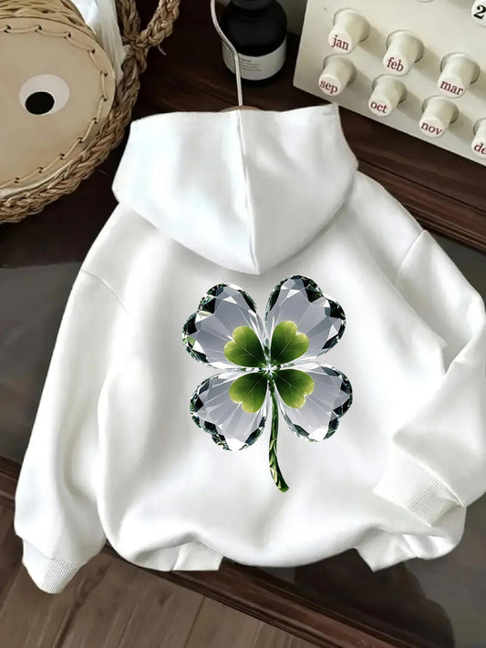 Women's Graphic Hoodie Bright Fresh Green Pattern With Glistening Morning Drops Four Leaf Clover