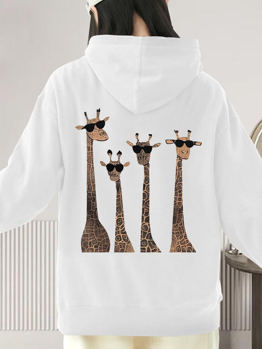 Women's Graphic Hoodie Quirky Long Neck Giraffes Wearing Cool Sunglasses Family Giraffe