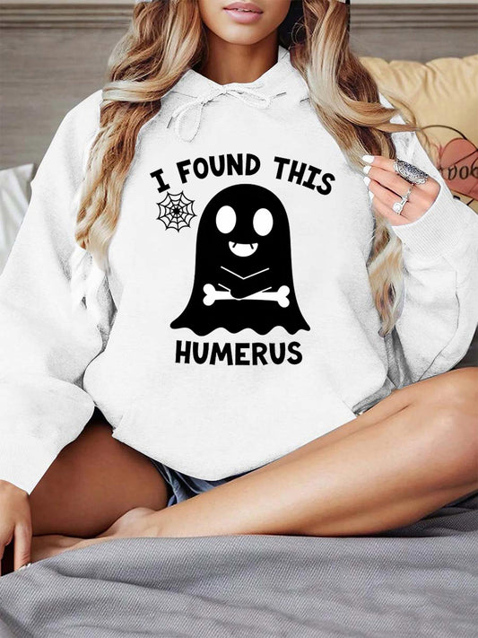 Women's Graphic Hoodie I Found This Humerus Smiling Ghost With Spiderweb And Cartoon Bones