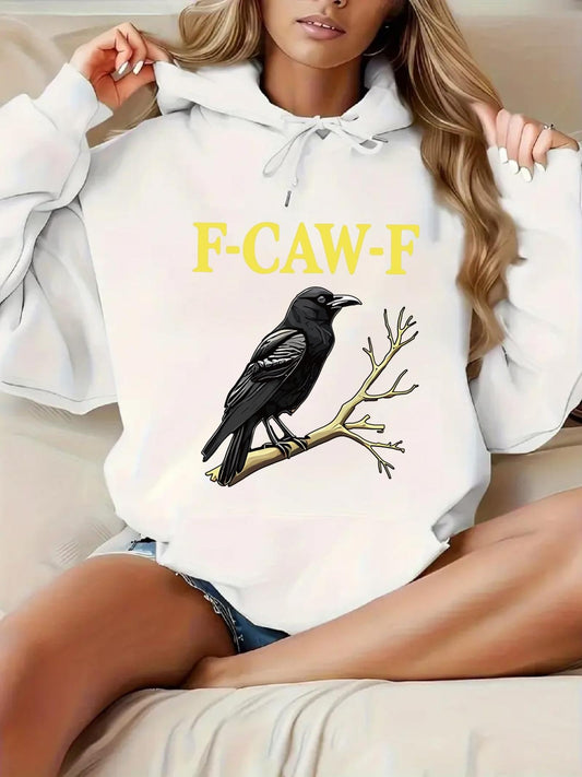 Women's Graphic Hoodie FCAWF Black Feathered Bird Resting On Bare Tree Branch