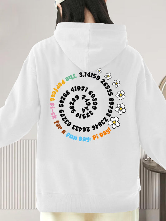 Women's Graphic Hoodie Colorful Spiraling Digits With Fun Daisy Flowers Pattern Hoodie