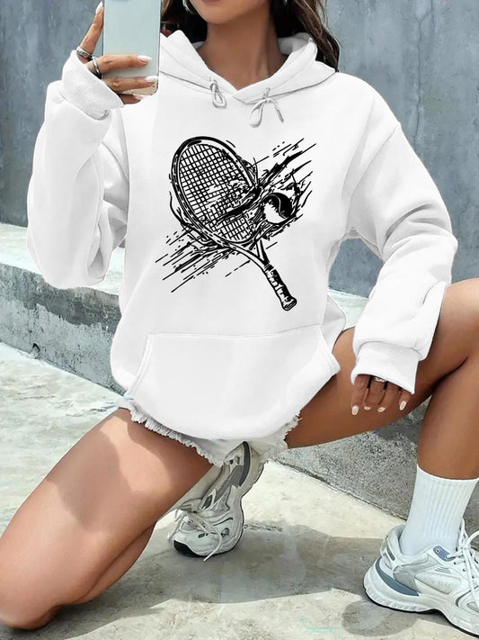 Women's Graphic Hoodie Urban Graphic Style With Crashing Tennis Ball Among Rough Lines Racket