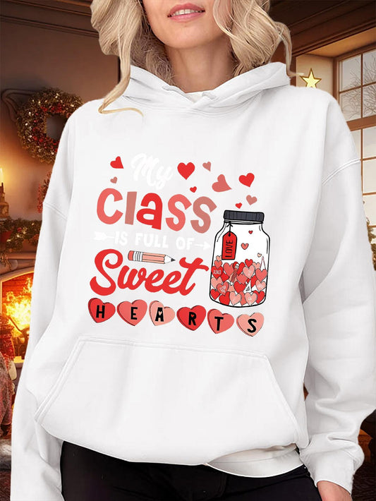 Women's Graphic Hoodie All Class Full Of Sweet Hearts Jar Surrounded By Red Hearts