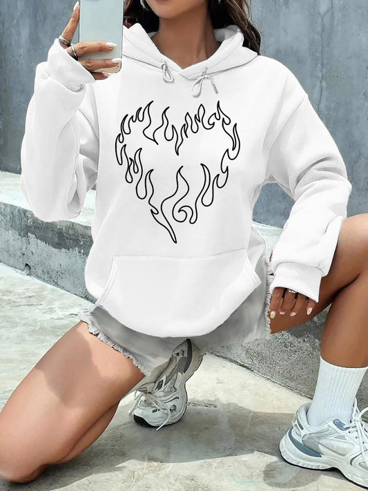 Women's Graphic Hoodie Abstract Wavy Lines Forming A Surreal Fire Heart