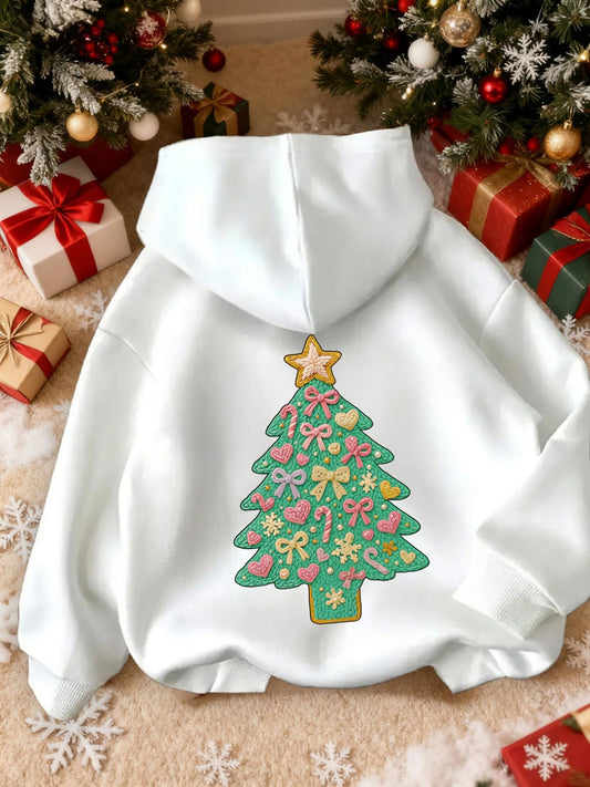 Women's Graphic Hoodie Festive Holiday Decorated Tree With Candy Canes Gingerbread Cookies Christmas Tree