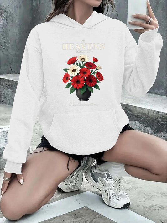 Women's Graphic Hoodie Bright Spring Garden Flowers With Lush Green Leaves In Vase Center