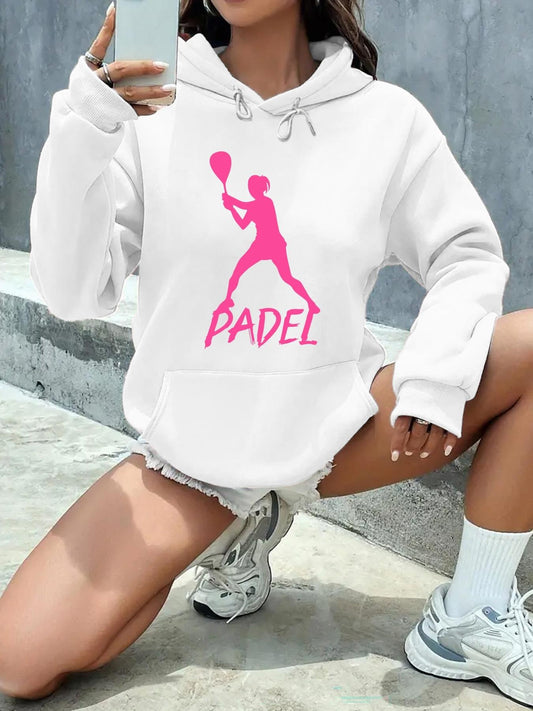 Women's Graphic Hoodie Padel Player In Pink Silhouette With Modern Sporty Energy Movement