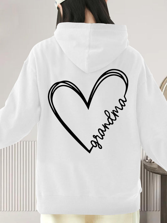 Women's Graphic Hoodie Heart Outline With Stylish Script Among Cozy Minimalist Grandma
