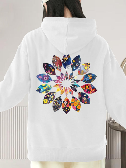 Women's Graphic Hoodie Colorful Petals Arranged In Vibrant Radiant Circular Mandala Flower