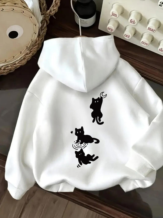 Women's Graphic Hoodie Playful Black Cats With Moon Paws Reflected In Water Cat