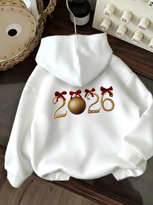 Women's Graphic Hoodie Golden Ornament Ribbons Festive Holiday Celebration Numbers Hoodie