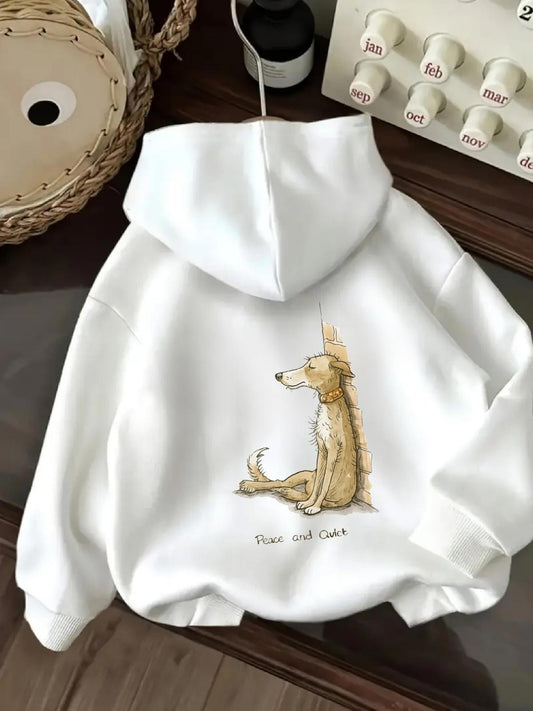 Women's Graphic Hoodie Calm Morning With A Relaxed Sitting Dog On White Hoodie