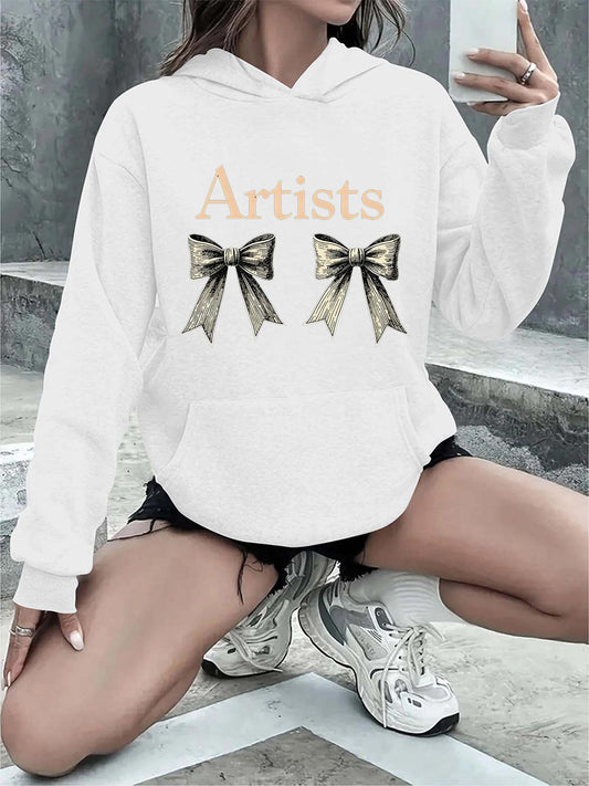 Women's Graphic Hoodie Artists Pastel Metallic Bows With Shadows Gently Floating Ribbon Design