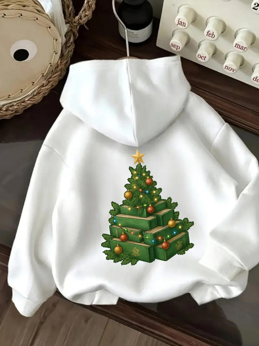 Women's Graphic Hoodie Festive Ornaments And Gifts Under Sparkling Green Christmas Tree